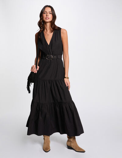 Vestido largo recto negro mujer