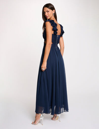 Vestido largo recto holgado azul marino mujer