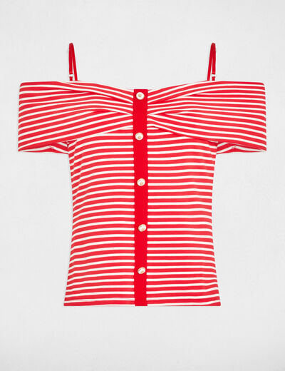 Camiseta manga corta rayas rojo mujer