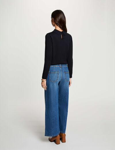 Jeans ancho de tiro alto denim stone mujer