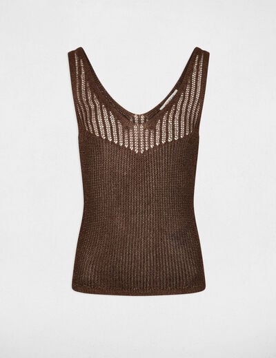 Camiseta ajustada cuello v marr&oacute;n oscuro mujer