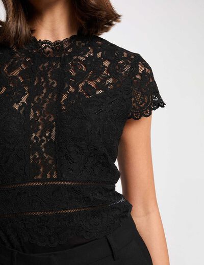 Body de encaje con cuello alto negro mujer