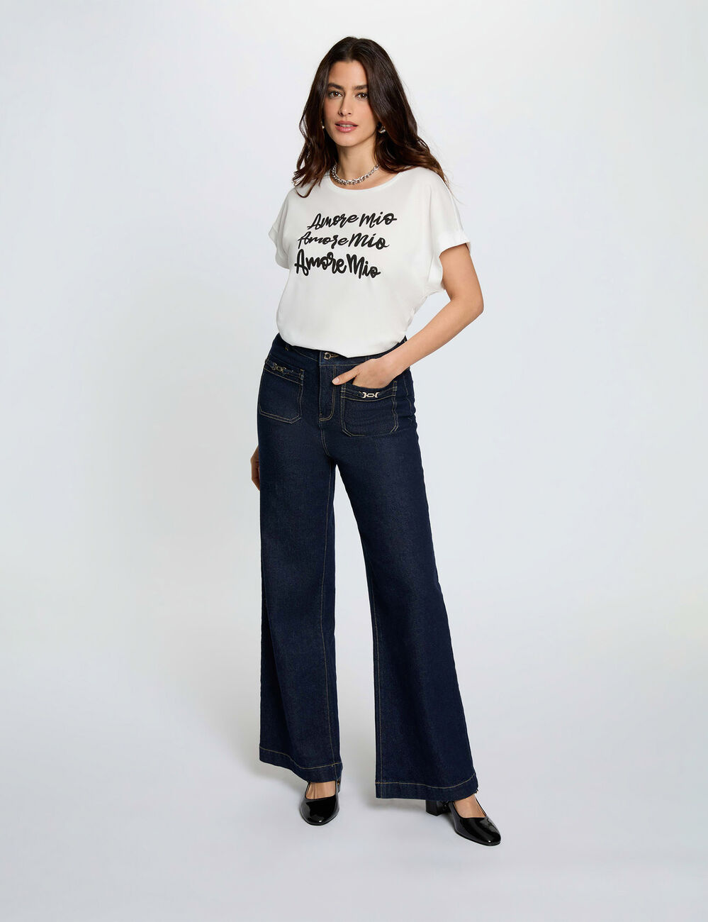 Camiseta cuello redondo blanco mujer