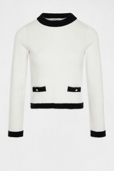 Jersey manga larga con cuello redondo crudo mujer