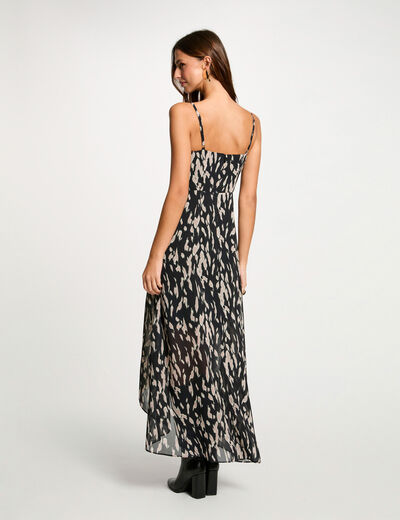 Vestido largo estampado negro mujer