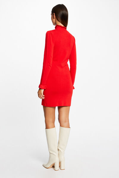 Vestido de punto ajustado cuello alto rojo mujer