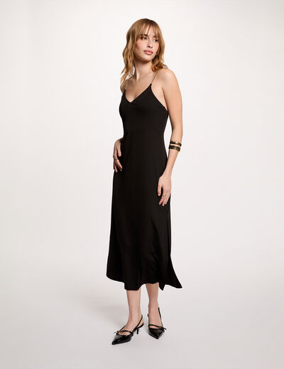 Vestido midi tirantes cadena negro mujer