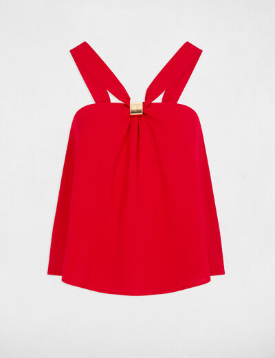 Top plisado con cuello alto rojo mujer