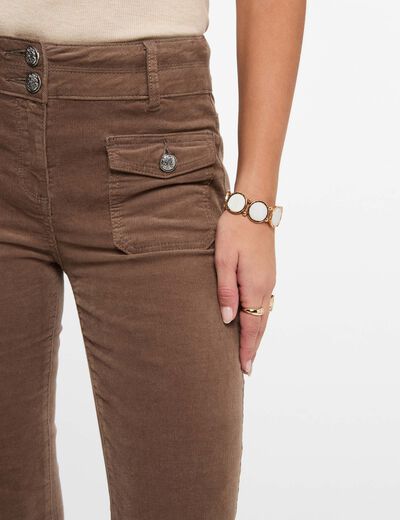 Pantal&oacute;n ajustado terciopelo verde caqui mujer