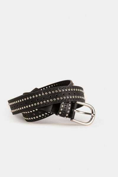 Cinturón con tachuelas y perforaciones negro mujer
