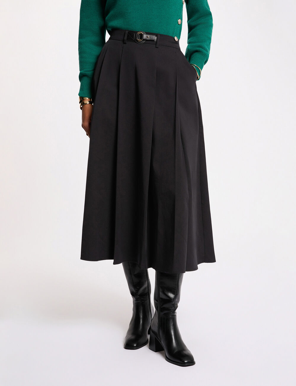 Falda evas&eacute; de talle alto negro mujer