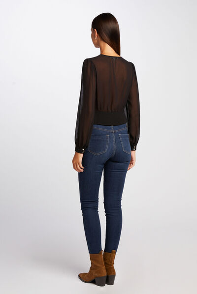 Blusa manga larga con encaje negro mujer