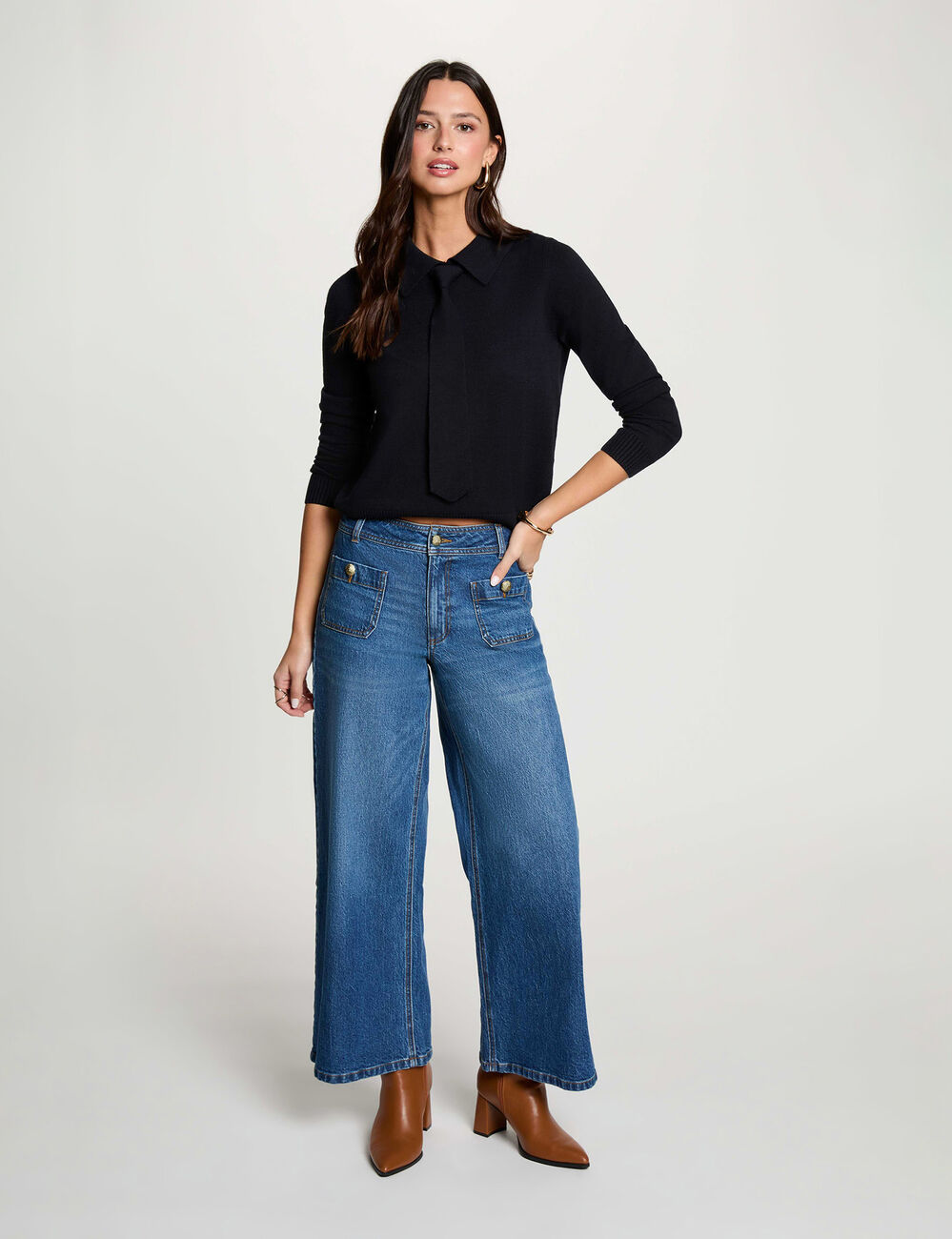 Jeans ancho de tiro alto denim stone mujer