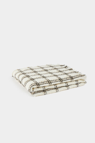 Bufanda con estampado de cuadros beige mujer