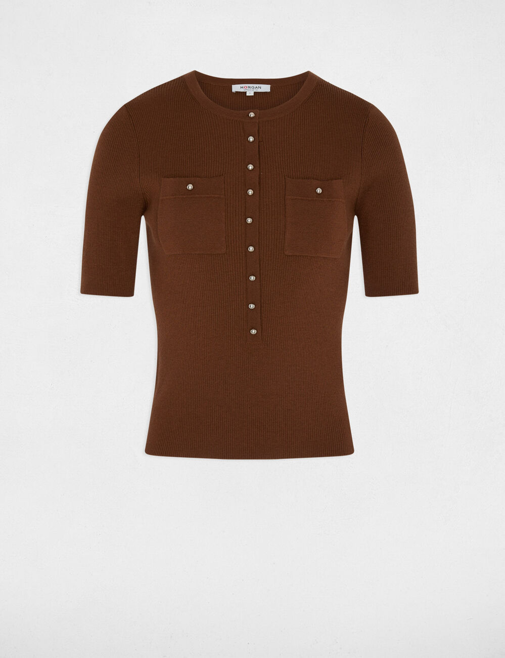 Jersey cuello redondo mangas cortas marr&oacute;n chocolate mujer