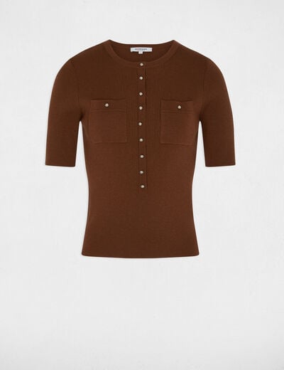 Jersey cuello redondo mangas cortas marr&oacute;n chocolate mujer