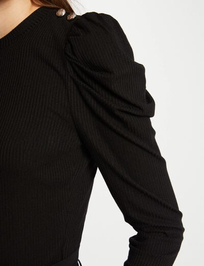 Camiseta manga larga acanalada negro mujer