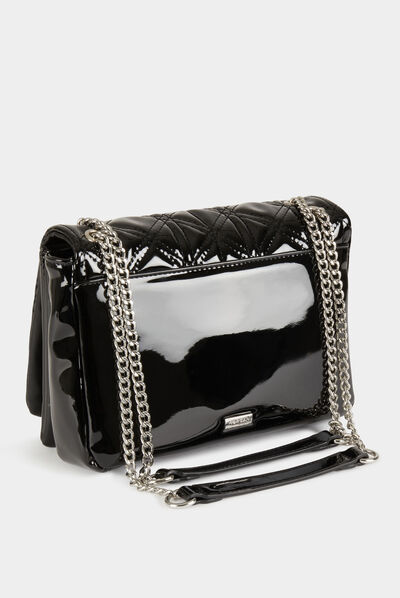 Bolso cartera de mano acolchado charol negro mujer