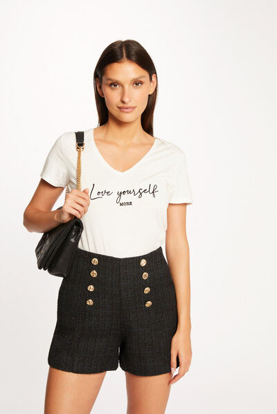 Camiseta de manga corta con mensaje crudo mujer