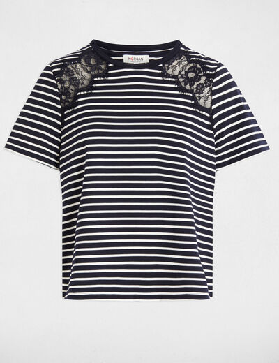 Camiseta manga corta y rayas azul marino mujer