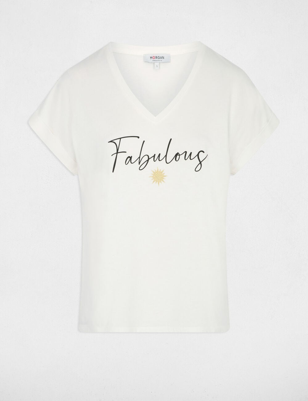 Camiseta cuello v manga corta blanco mujer