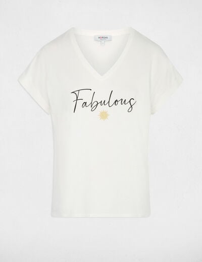 Camiseta cuello v manga corta blanco mujer