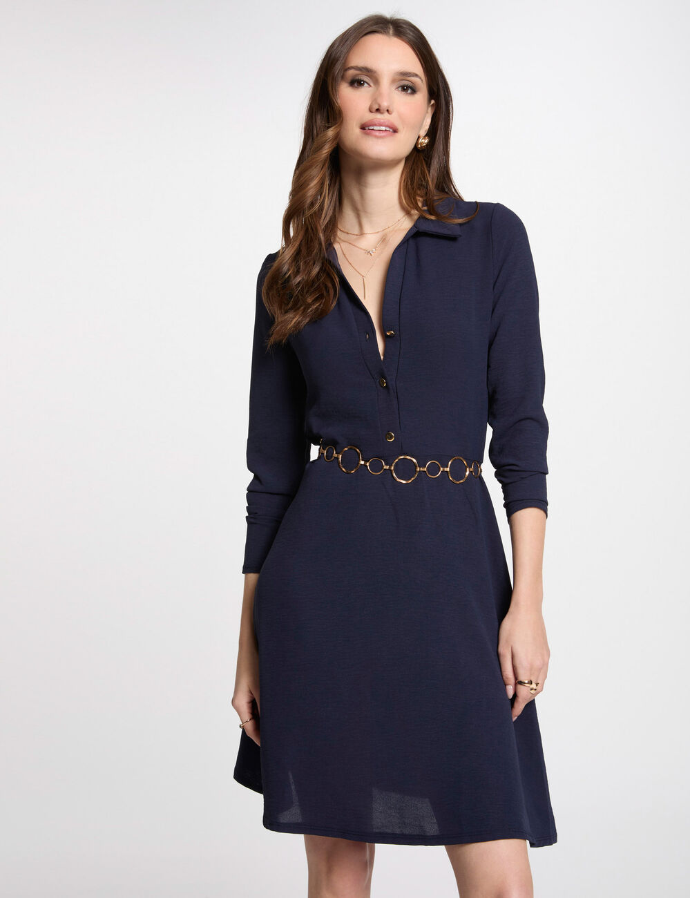 Vestido corto recto holgado azul marino mujer