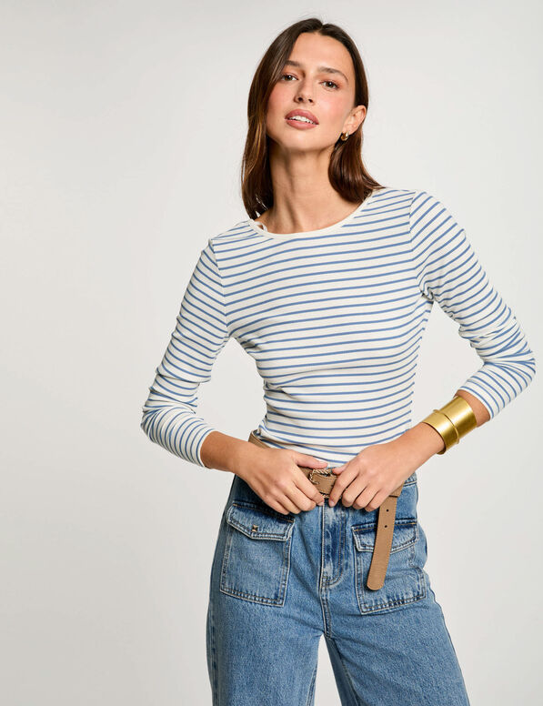 Camiseta manga larga rayas blanco mujer