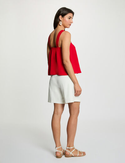 Top plisado con cuello alto rojo mujer