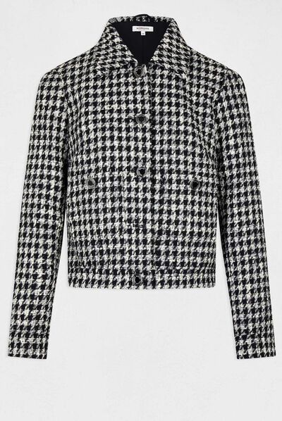 Chaqueta recta estampado pata de gallo negro mujer