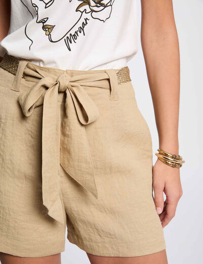 Short holgado talle alto beige mujer