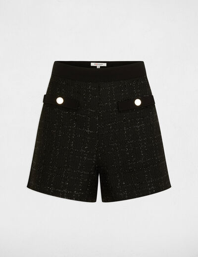 Short ajustado de tweed negro mujer