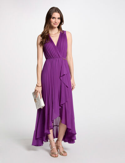 Vestido largo holgado plisado violeta mujer