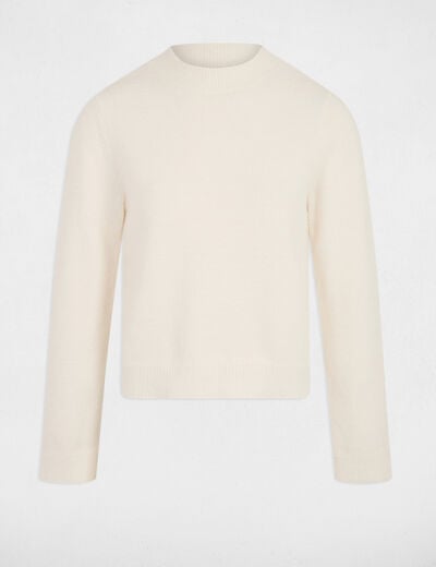 Jersey ajustado de cuello alto marfil mujer