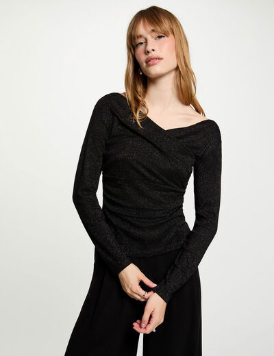 Tejido escote mangas largas negro mujer