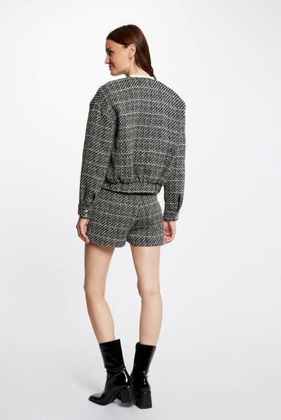 Chaqueta extragrande hilos metalizados negro mujer