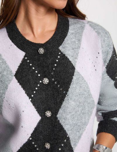 C&aacute;rdigan jacquard con cuello redondo gris moyen mujer
