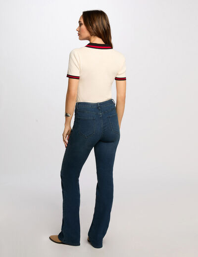 Jersey cuello tipo polo manga corta marfil mujer