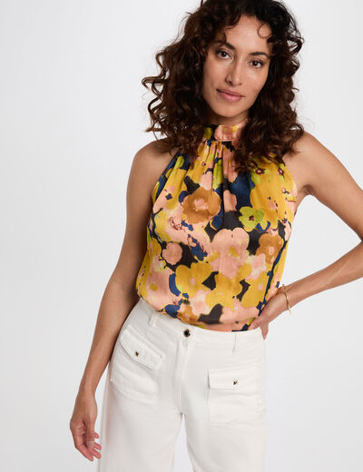 Top fluido de cuello alto multicolor mujer
