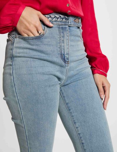 Vaquero recto con detalles trenzados denim descolorido mujer