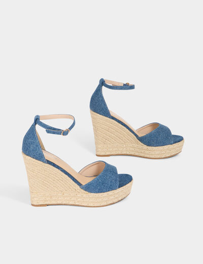 Sandalias plataformas vaquero denim crudo mujer