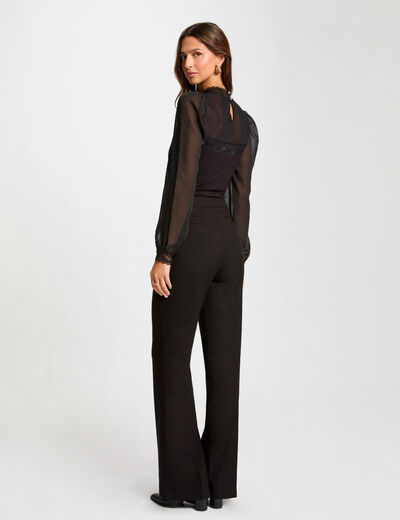 Body manga larga encaje negro mujer