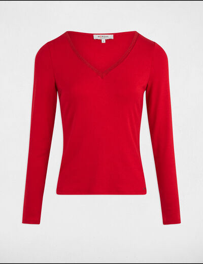 Camiseta manga larga rojo mujer