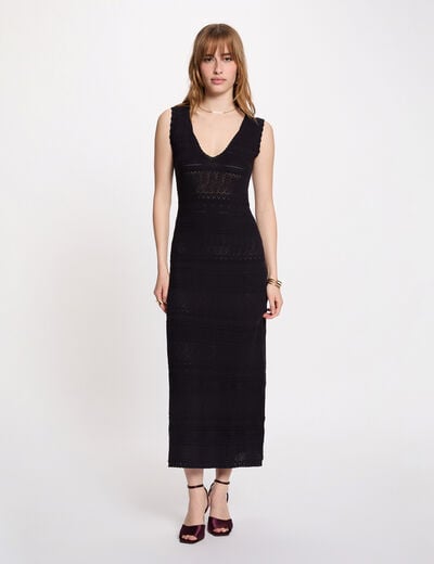 Vestido punto largo ajustado azul marino mujer