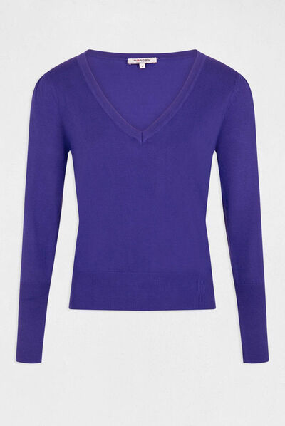 Jersey manga larga con escote en V morado mujer