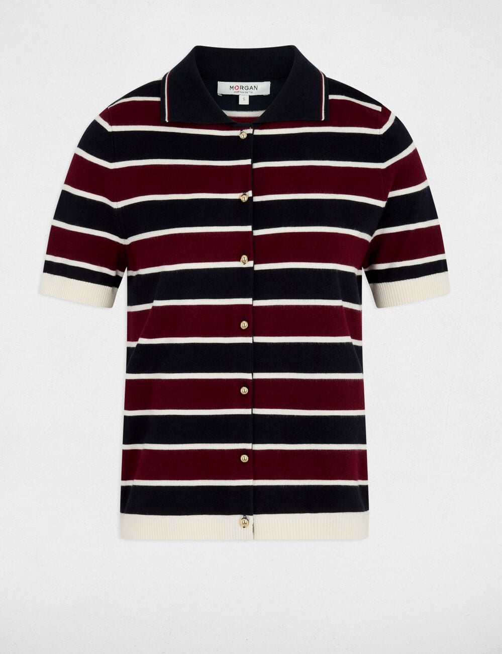 Jersey de rayas con cuello polo burdeos mujer