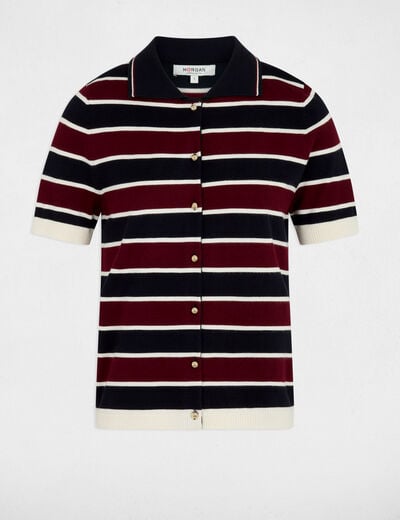 Jersey de rayas con cuello polo burdeos mujer