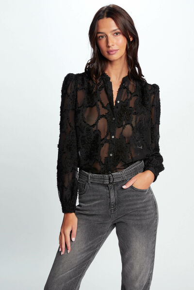 Camisa manga larga negro mujer