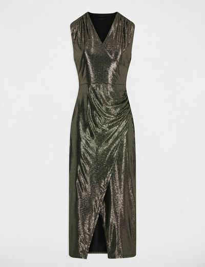 Vestido midi sin mangas amarillo oro mujer