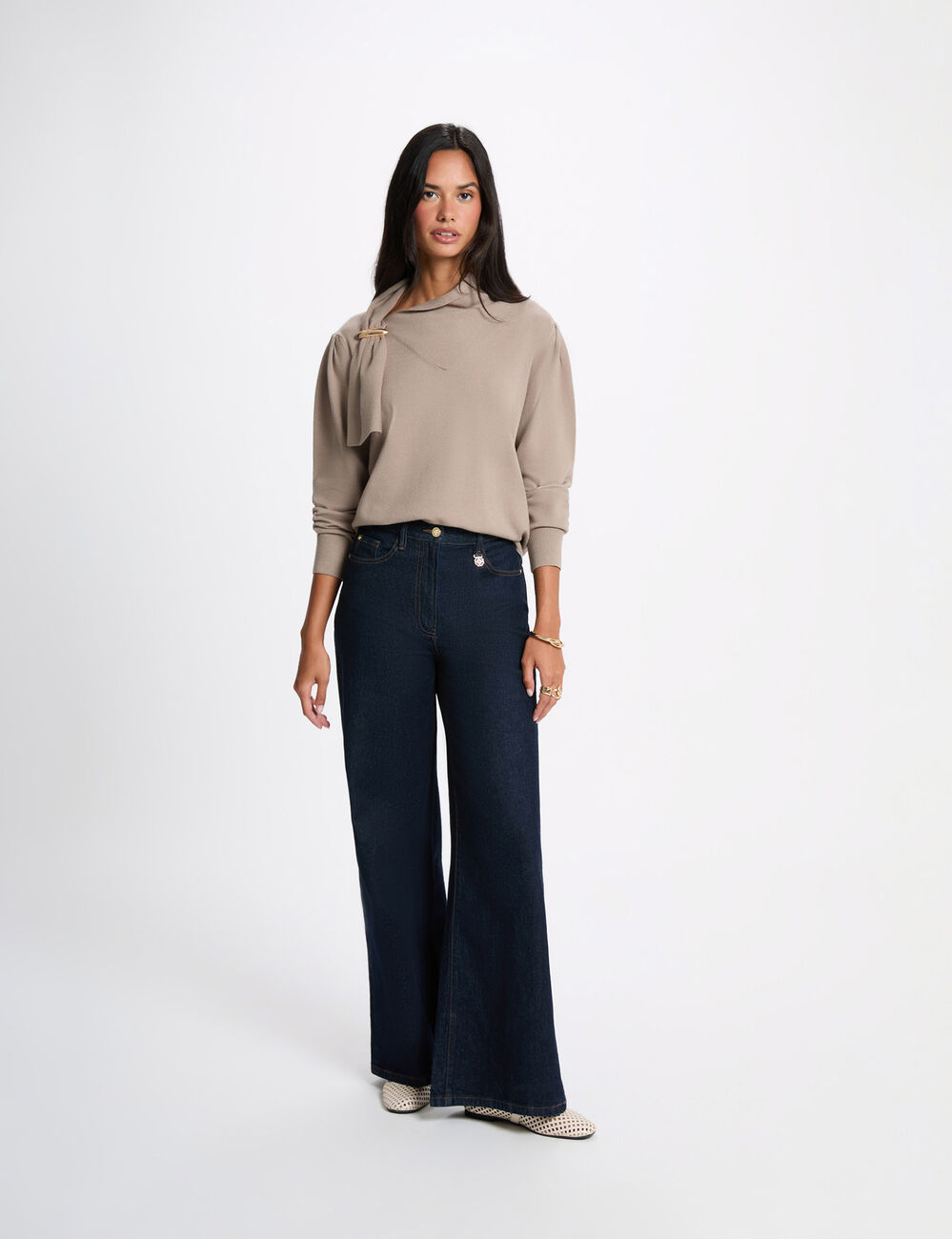 Jersey cuello alto mangas abullonadas topo mujer